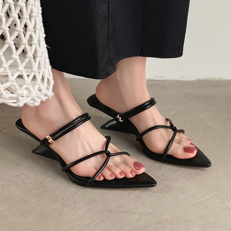 Nanyang Story~French High-End Cross-Strap Open-Toe Flip-Flops for Women to Wear Pointed-Toe Special-Shaped High-Heeled Shoes
