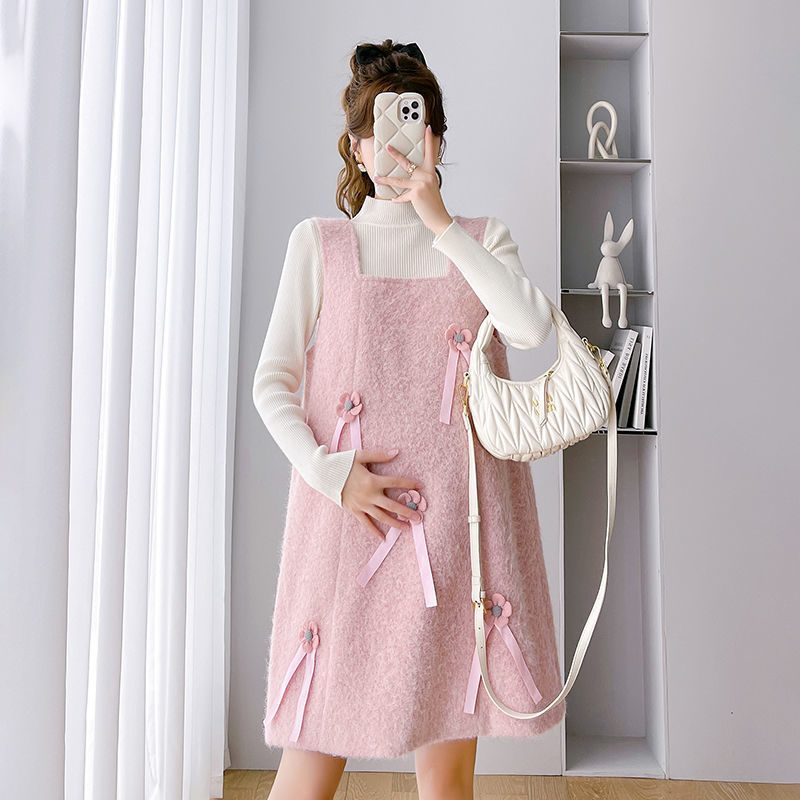 임산부복 가을 겨울 신상 임산부복 니트 바텀 스웨터 울 나이 감소 인형 임산부 오버올 스커트 투피스 슈트