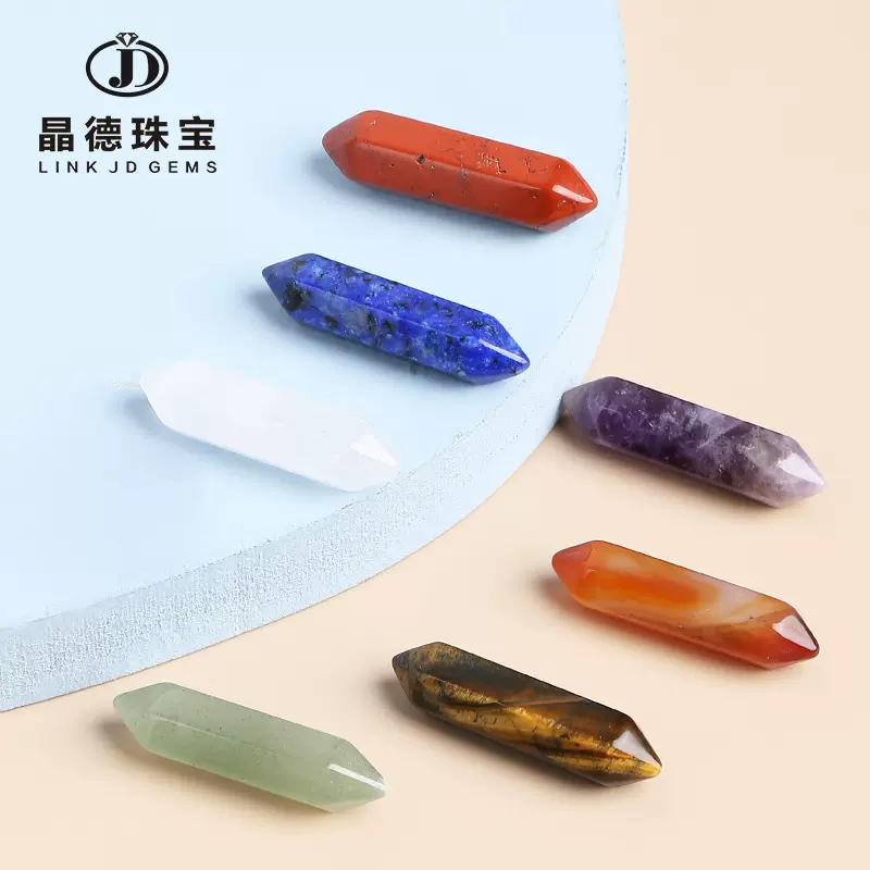 晶德珠宝 双尖六角柱原石打磨水晶柱六棱吊坠裸石水晶工艺品批发