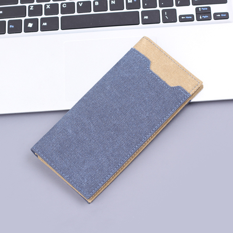 Jean cartera larga lienzo bolso de traje de hombre bolso de color contraste bolso de cuero de hombre bolso de 12 tarjetas bolso de tarjeta delgado