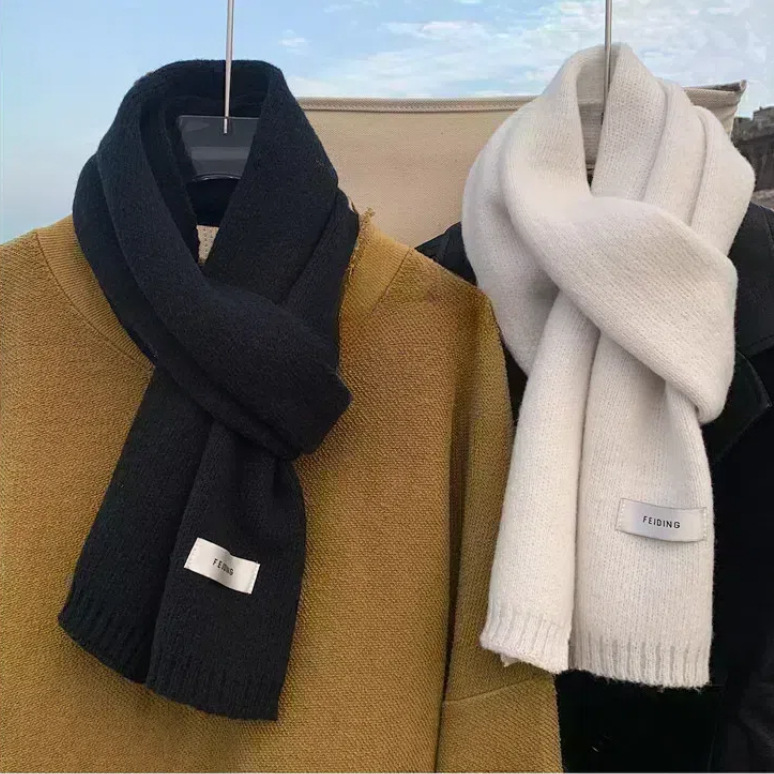 Men's Scarf with a High-End Korean Style, Short and Small, Flat Knitted Wool, Winter Warm Red Neck Scarf for Women