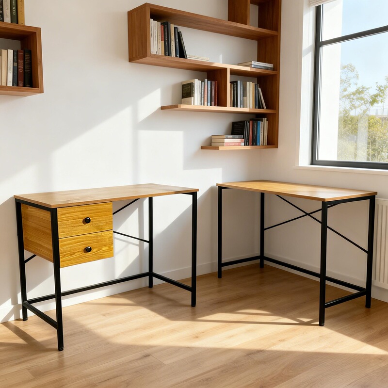 Cross-Border Computer Desk, Steel and Wood Computer Desk, Office Desk, Home Student Writing Desk with 2-Layer Fabric Drawer Storage Rack Cross-Border Computer Desk, Steel and Wood Computer Desk, Office Desk, Home Student Writing Desk with 2-Layer Fabric Drawer Storage Rack
