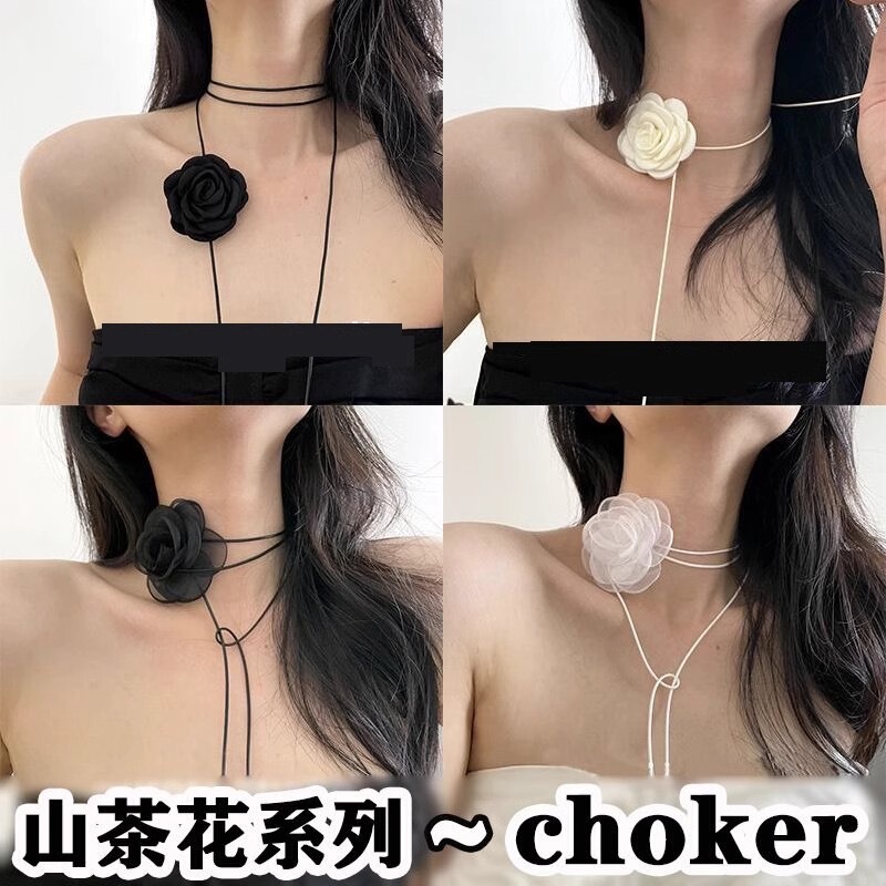 Black and White Flower Necklace Chain Rose Choker Neck Necklace Necklace Women's Neck Collar Camellia Flower Clavicle Chain Black and White Flower Necklace Chain Rose Choker Neck Necklace Necklace Women's Neck Collar Camellia Flower Clavicle Chain