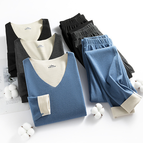  Autumn and Winter New Style Seamless Thermal Underwear Set Women's AB Surface Brushed Men's Autumn Clothes and Autumn Pants Plus Velvet Thermal Clothes