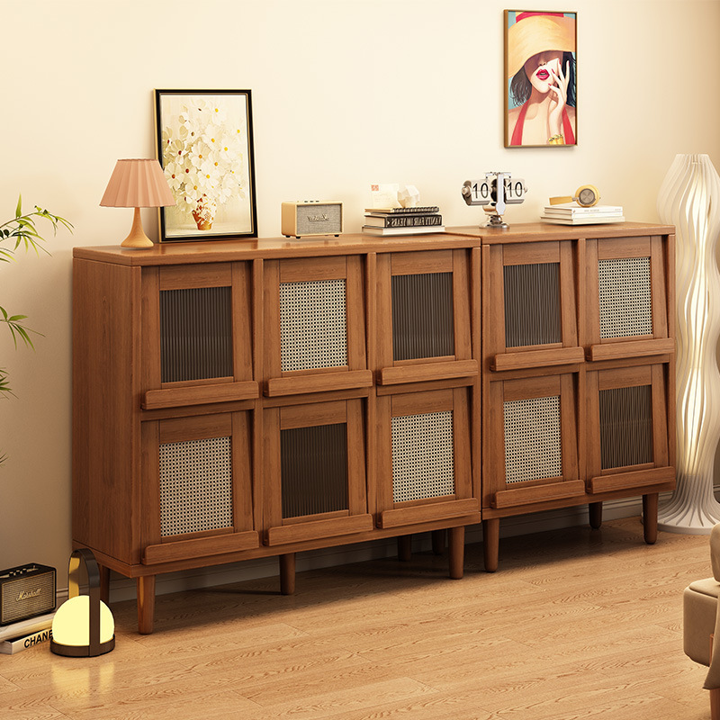 Solid Wood Bookcase Wall-To-Ceiling Storage Cabinet Walnut Color Grid Cabinet with Legs Living Room Storage Cabinet Storage Combination Bookshelf