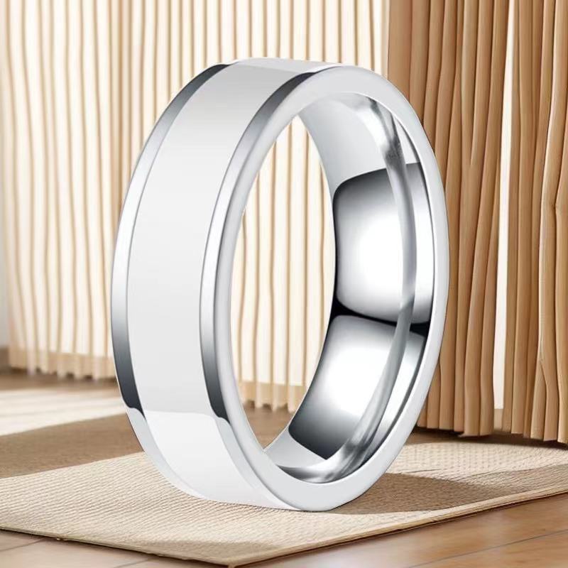 Edelstahlring Damen Nische High End Ins Style Damen All Match 6mm breiter Titanstahl schlichter Ring Ring Tropfkleber_voghion.com