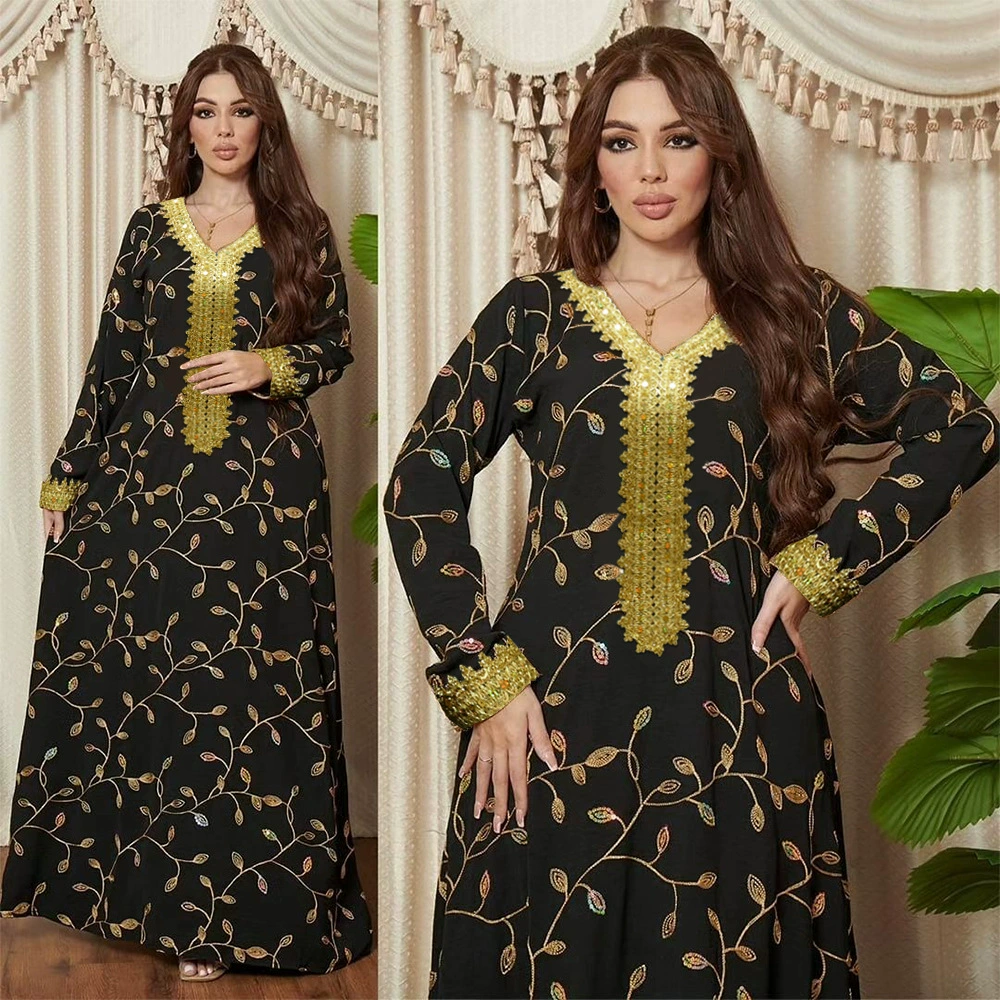 XQY500188 Middle East Saudi Arabia clothing Arabic fashion beads embroidered golden lace embroidered robe