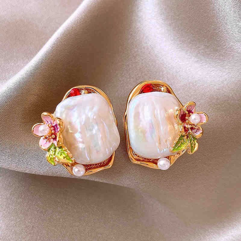 Monet Garden Pintura al óleo Pendientes de perlas de flores de viento Pendientes de lujo ligero de alta calidad Pendientes frescos dulces franceses mujeres