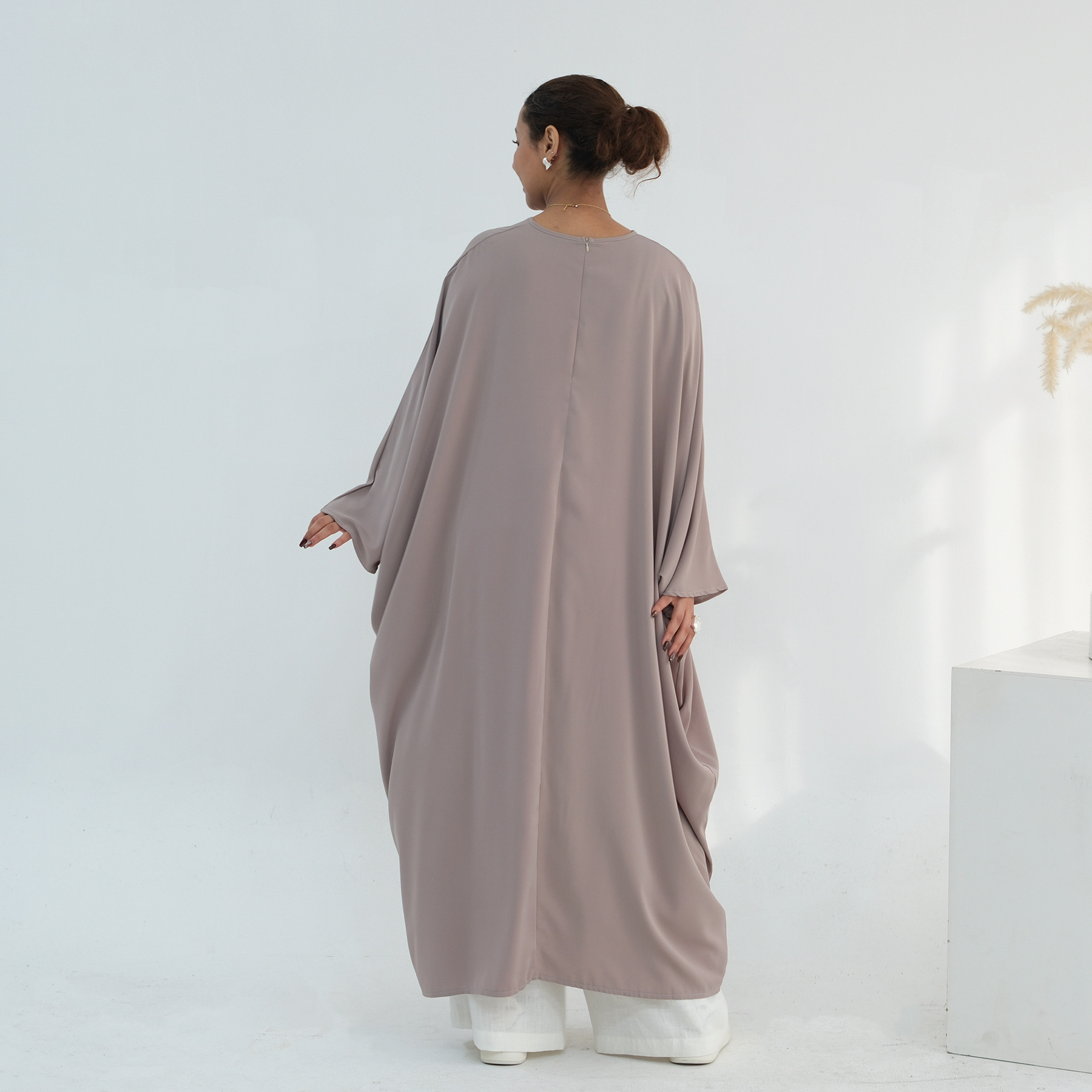 Voya Women's Oversized Modest Robe - Loose Fit Asymmetric Top With Crew Neck, Solid Color Longline Cardigan, Casual Loungewear, Elegant Daily Wear,_ecoleips.com