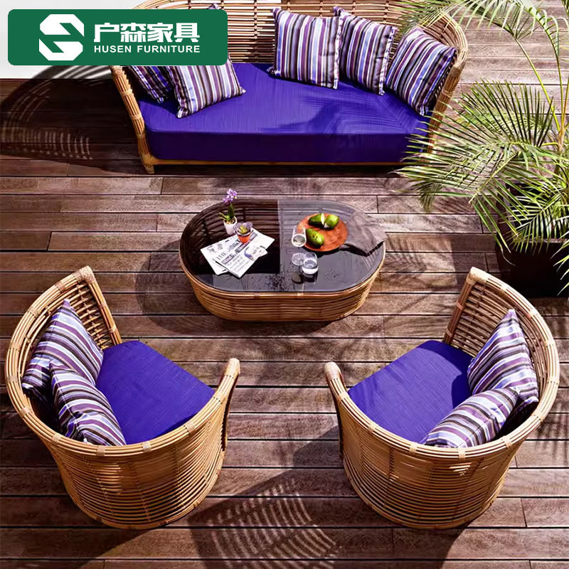 户外风格别墅沙发藤编休闲椅民宿田园家具藤制三件套阳台庭院组合