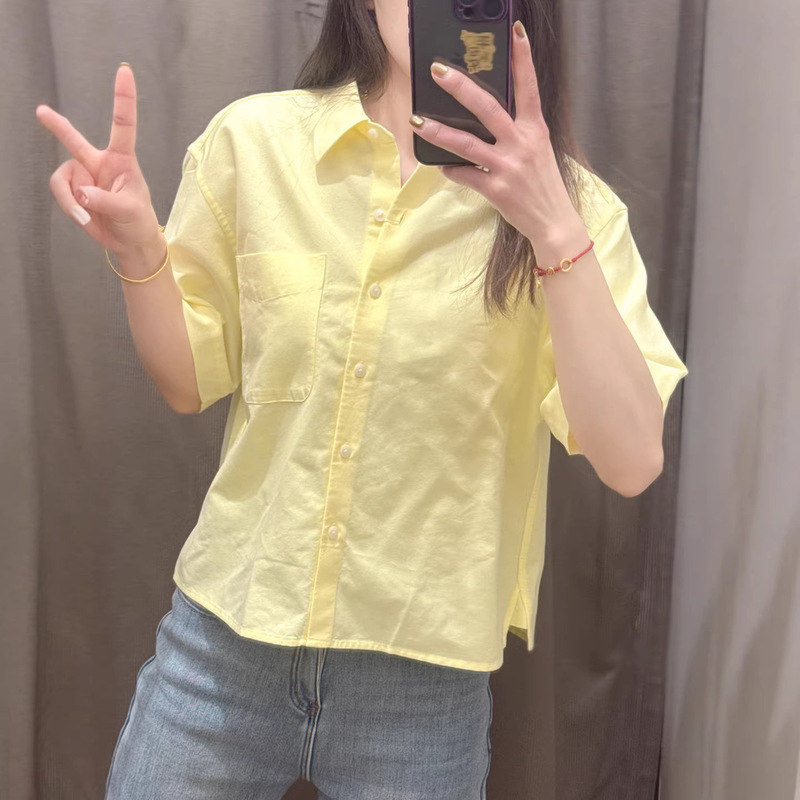 Women's Oxford Fabric Boxy Short-Sleeved Shirt Single-Breasted Casual Loose Top 26 Spring/Summer Style L484849 Women's Oxford Fabric Boxy Short-Sleeved Shirt Single-Breasted Casual Loose Top 26 Spring/Summer Style L484849