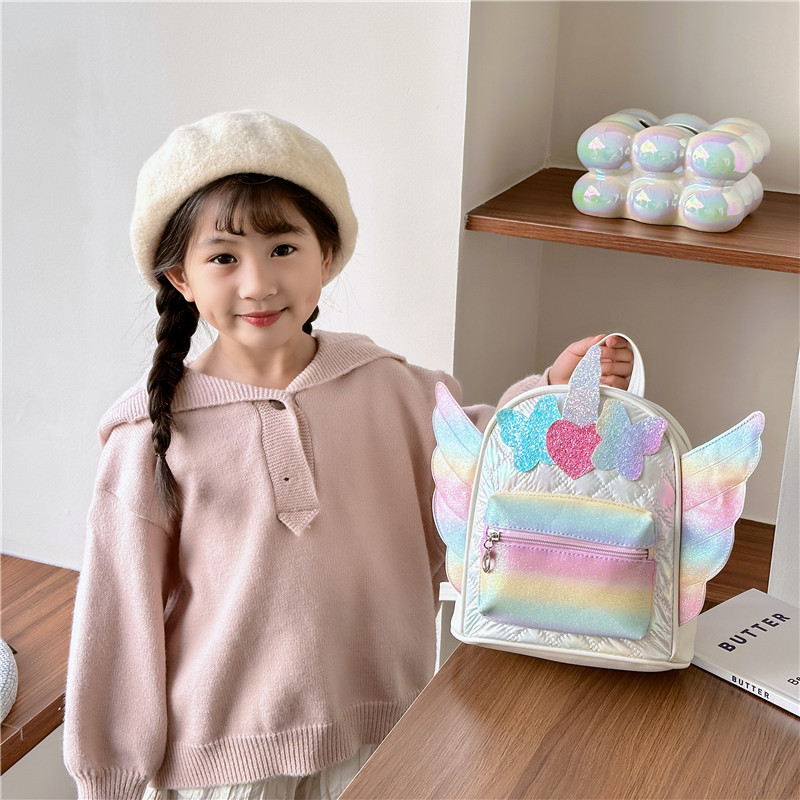Arco de diamante extranjero bolsas escolares para bebés alas pequeñas de amor mochila de moda para niños y niñas mochila de sequillas de moda para niños
