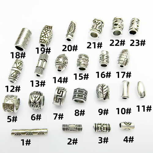 Vintage Tibetan Silver Style Straight Cylinder Beads DIY Handmade Bracelet Necklace Large Hole Beads Accessory Material Batch