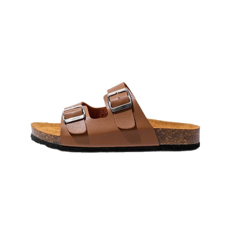 Women's Cork Slippers, Women's Shoes, Outdoor Half Slippers, Men's Two Button Flip Flops, Beach Shoes, Sandals, Trendy Pine Shoes_voghion.com