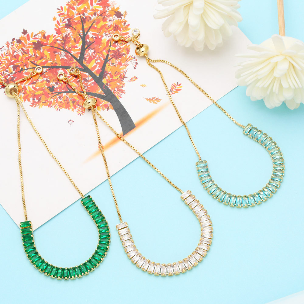 Fashion Simple Colorful Zircon Inlaid Copper Bracelet Wholesale