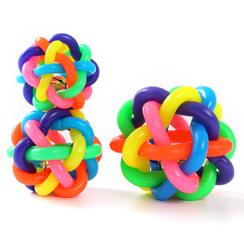 Colorful bell ball small rubber woven ball small dog chewing and making noise pet toy ball pet supplies wholesale