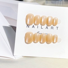 奶茶色晶石貓眼穿戴甲短圓款豆豆甲純色預製甲成品/裸條【30片】