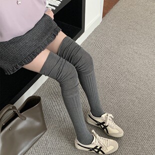 Internet Popular Same Knee Socks South Korea Dongdaemun Grey Vertical Pattern Stitching Lazy Long Barrel Stacked Socks High Socks Hand-stitched
