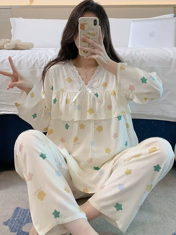 Autumn pijama, long-sleeve, shockproof set, plus size