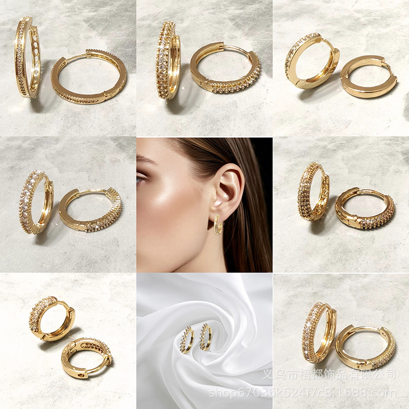 Fashionable and Creative Geometric Earrings with a High-End Feel, Personalized Copper Inlaid Zircon Earrings for Women, Exquisite Gold Earrings Wholesale