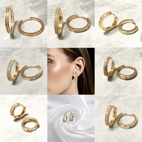 Fashionable and Creative Geometric Earrings with a High-End Feel, Personalized Copper Inlaid Zircon Earrings for Women, Exquisite Gold Earrings Wholesale