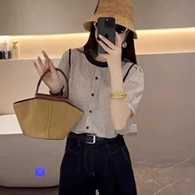 夏季超火减龄一整套穿搭新款新品感短袖条纹衬衫直筒牛仔裤两件套