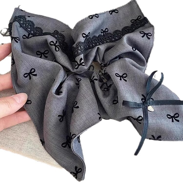 Grey arco de encaje anillo de cabello de intestino grande toalla cuadrada adornamiento de cabello otoño invierno sensación de alta calidad tocado de cola de caballo