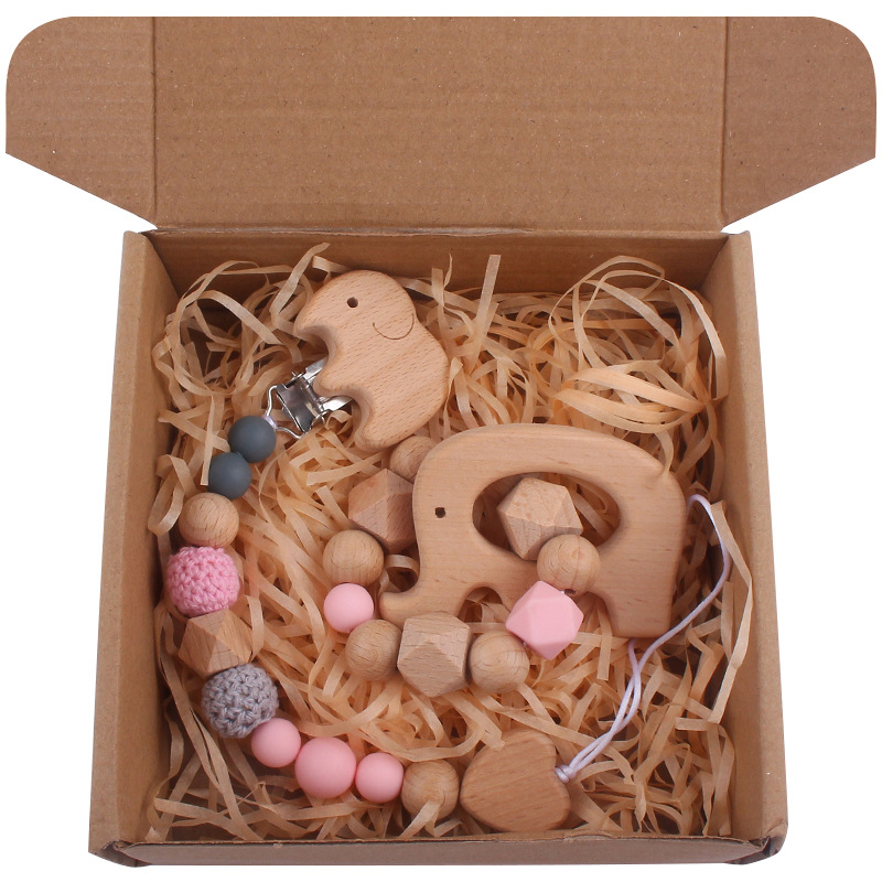 Nuevo bebé de dibujos animados elefante mordedor calmante bebé elefante chupete clip silicona anti-gota Cadena de dos piezas conjunto de juguete