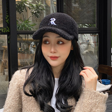 韩版加绒保暖鸭舌帽子女秋冬双R字母刺绣ins百搭棒球帽显脸小帽子