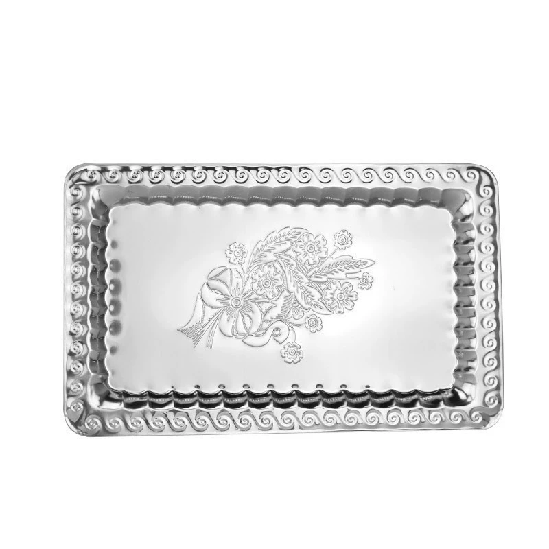 Stainless steel rectangular oval tray embossed metal fruit tray embossed dried fruit cake tray Serving Tray