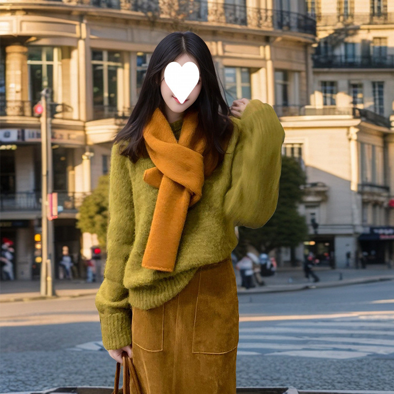 가을 여성의 2025 새로운 외국식 연령 감소 니트 스웨터 하이 허리 엉덩이 스커트 투피스 세트 세트