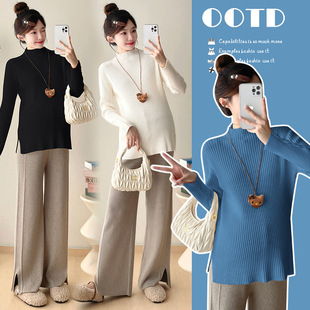 2024 Autumn and Winter Pregnant Women's Sweater Loose Half-turtleneck Knitted Warm Base Shirt Thickened All-match Breast-feeding Top Mid-collar