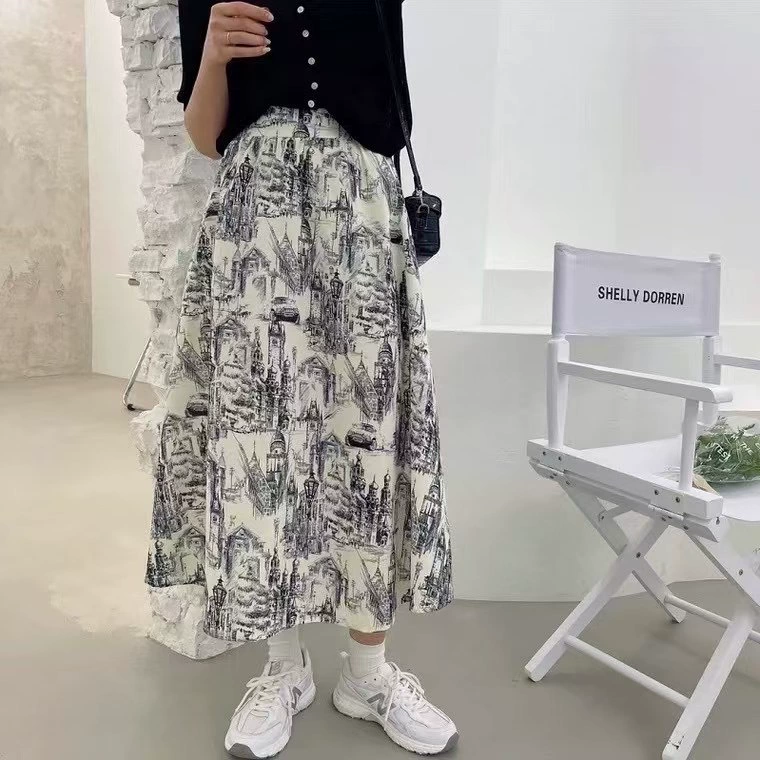 Спотовые модели ~ Многоцветная весенняя и летняя новая юбка с принтом