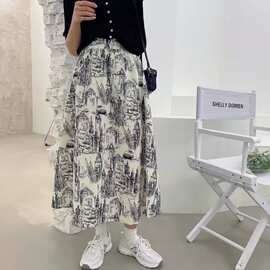 现货款~多款多色春夏新款印花裙中长款A字裙面料款式同图片