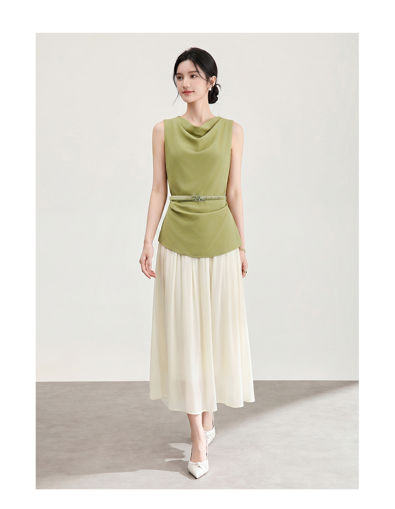 Đầm maxi nữ thắt eo cổ lắc giả hai lớp tay không mùa hè — màu đen chi tiết 12