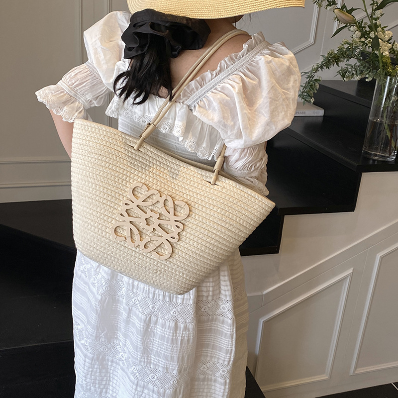 French Style Straw Bag For Women 2025 New Summer Beach Vacation Large Capacity Tote Basket Bag - Thumbnail 2