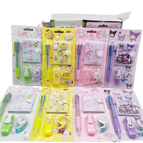 Cartoon Sanrio Kuromi notebook multi-color pen highlighter elementary school student gift reward stationery set