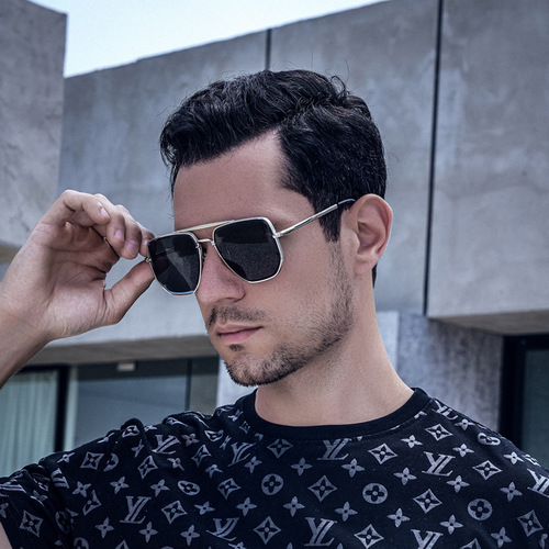 Fashionable double bridge sunglasses for men, UV protection for driving, diamond cut edge sunglasses for women, European and American cross-border wholesale