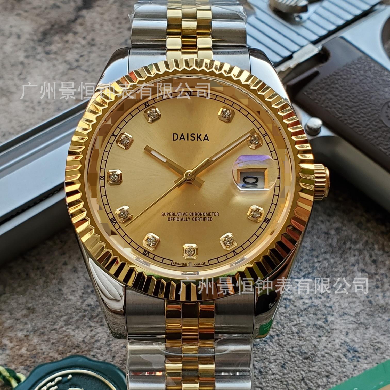 Logbook Fully Automatic Mechanical Wrist Watch Calendar Logbook Watch Men's Room Gold Steel Strap Advanced Sense Daishi Card Watch