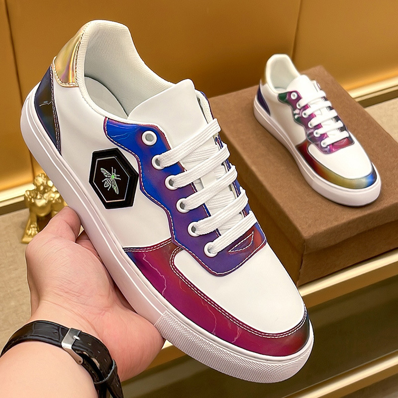European Station Fuguchi Little Bee Patchwork Leather Print White Sneakers for Men 2026 New Model Men's Sports Casual Sneakers