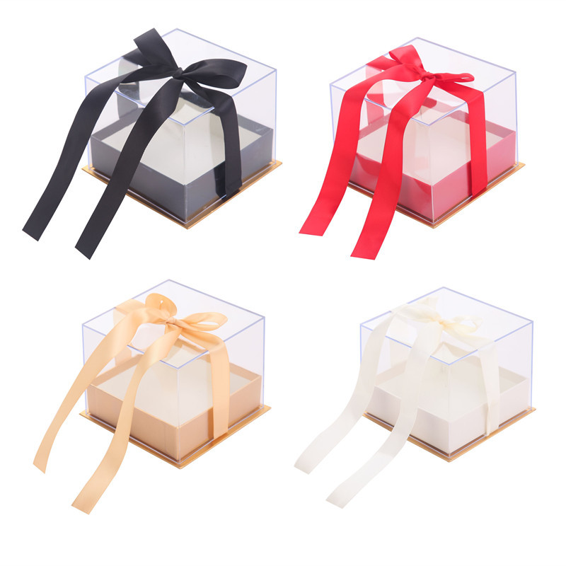 新款单个亚克力水晶礼物盒丝带天地盖糖果盒纯色正方形喜糖伴手礼