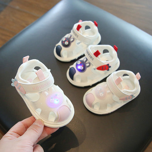 Baby Sandals Soft-soled Genuine Leather Breathable Summer Women's Toddler Shoes Women's 0-2-year-old Cartoon Lights Men's Calling Shoes