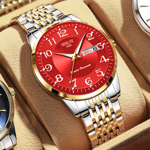 Men's fashionable dual calendar luminous waterproof watch non-mechanical watch quartz watch student gift watch men's model