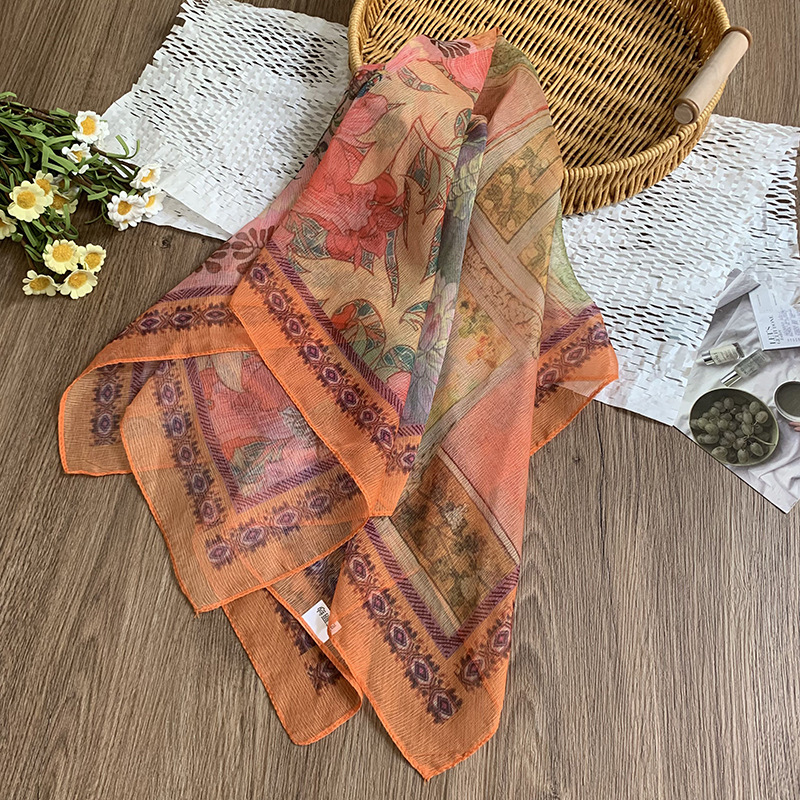 Bufanda de seda, bufanda cuadrada pequeña, personalidad retro, textura de algodón y lino, turbante, banda para el cabello, habitación con aire acondicionado de verano, protección para el cuello, chal exterior
