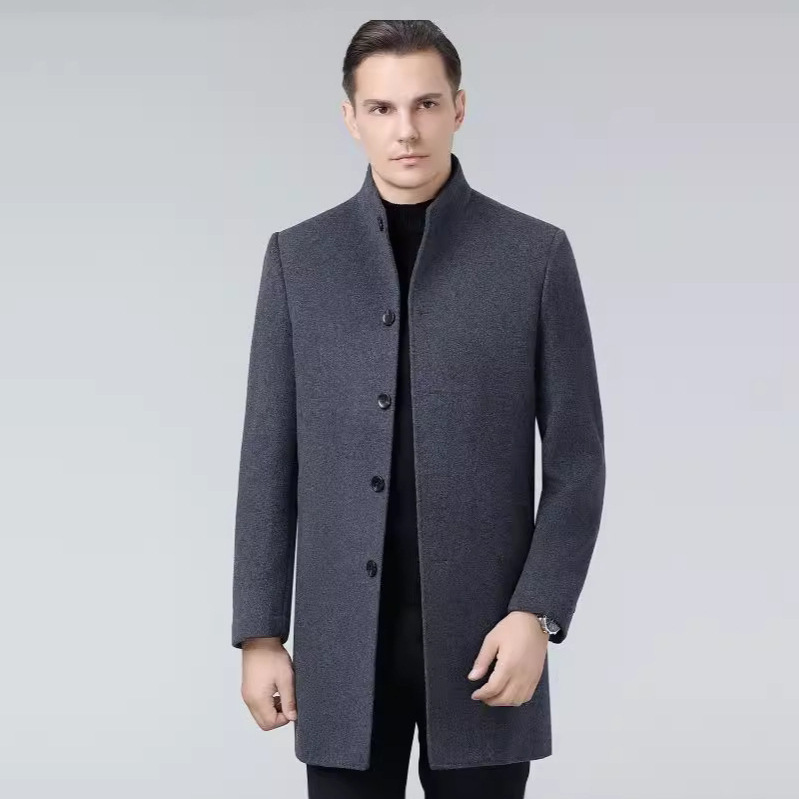 High-End Autumn and Winter Middle-Aged Men's Double-Sided Woolen Outwear Business Casual Stand-Up Collar Down-Lined Wool Parka Jacket High-End Autumn and Winter Middle-Aged Men's Double-Sided Woolen Outwear Business Casual Stand-Up Collar Down-Lined Wool Parka Jacket