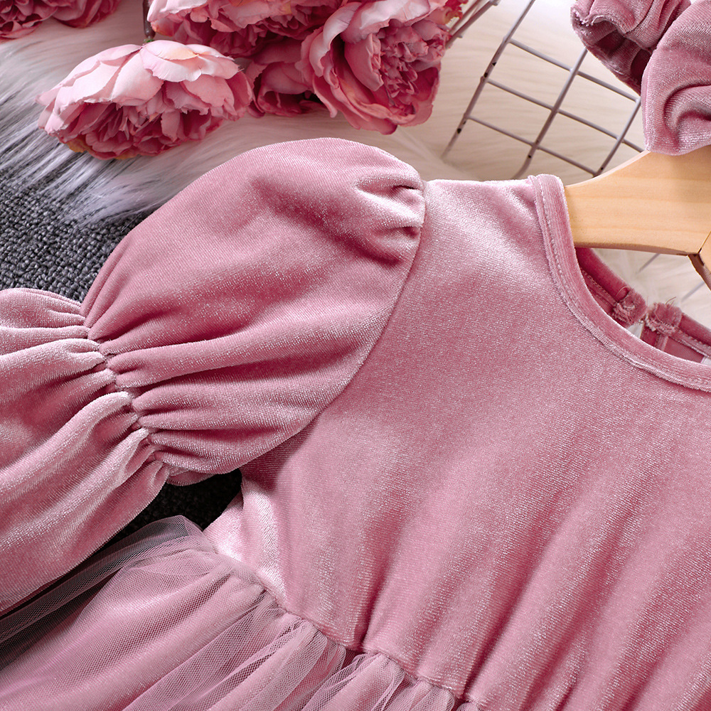 Vêtements EW, nouveaux produits pour bébés et enfants, robe à manches lanternes en velours pour filles automne et hiver Q1121-A_voghion.com