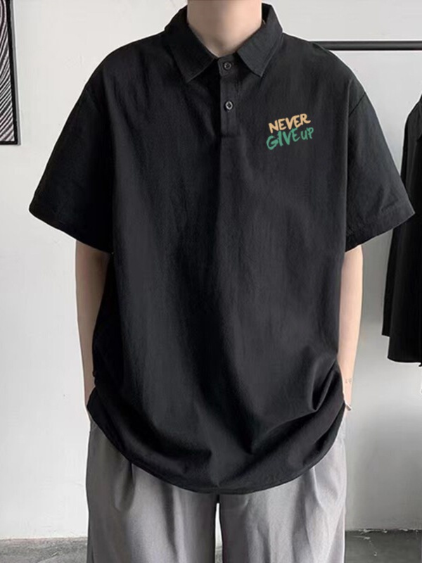 Short-Sleeved Polo Shirt Men's Summer Ins Trendy Brand Loose Trendyy Half-Sleeved Tops Heavy Cotton Lapel Shirt T-Shirt