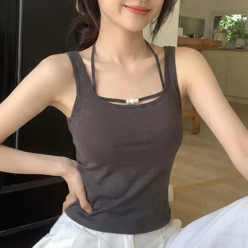 Round Neck Pearl Pendant Design Wide Shoulder Vest S222, Conceals Side Breasts, Fixed Cup, Beautiful Back, Base Layer Underwear Vest Round Neck Pearl Pendant Design Wide Shoulder Vest S222, Conceals Side Breasts, Fixed Cup, Beautiful Back, Base Layer Underwear Vest