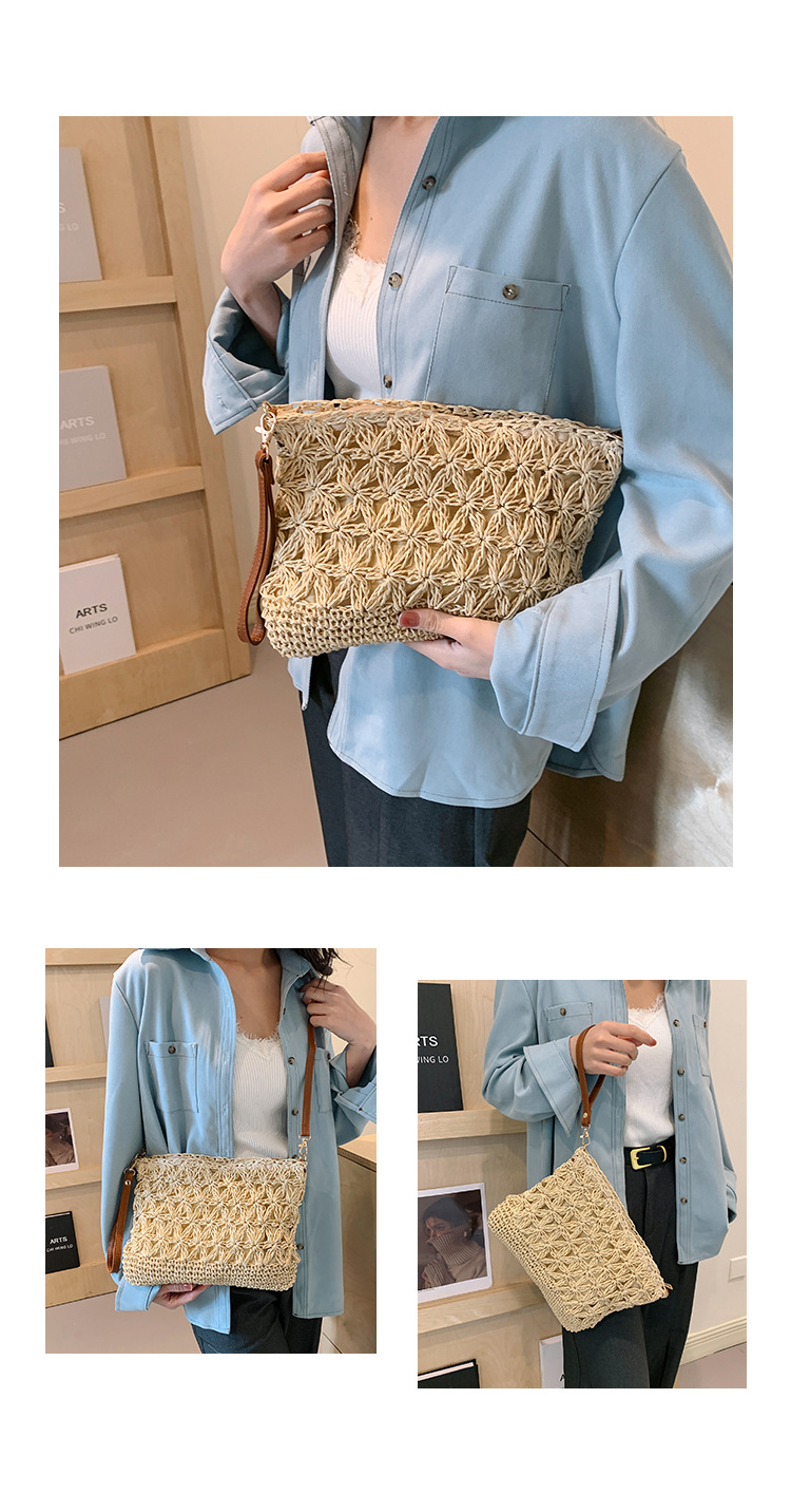 Women's Spring&Summer Straw Solid Color Vacation Zipper Shoulder Bag Straw Bag display picture 7