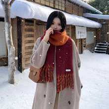 跨境新款羊毛混纺单色双面包包围巾秋冬季加厚百搭保暖围脖一件